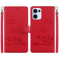 Per OPPO Reno13 Global Cute Cats RFID Custodia in pelle per telefono (rosso)