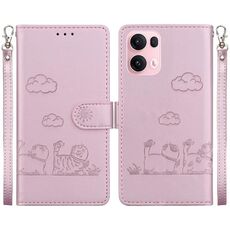 Per OPPO Reno13 Pro Custodia per telefono in pelle RFID con gatti carini globali (oro rosa)