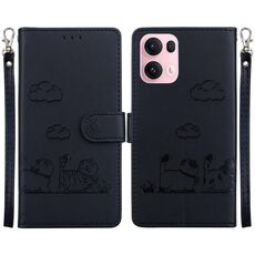 Per OPPO Reno13 Pro Custodia per telefono in pelle RFID con gatti carini globali (nero)