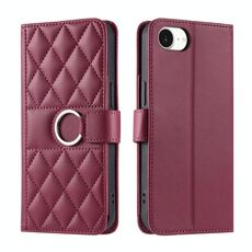 Per iPhone 16e Custodia per telefono in pelle con fibbia ad anello rombica (rosso)