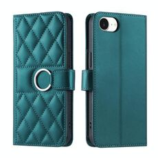 Per iPhone 16e Custodia per telefono in pelle con fibbia ad anello rombica (verde)
