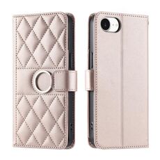 Per iPhone 16e Custodia per telefono in pelle con fibbia ad anello rombica (oro rosa)
