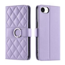 Per iPhone 16e Custodia per telefono in pelle rombica con fibbia ad anello (viola)