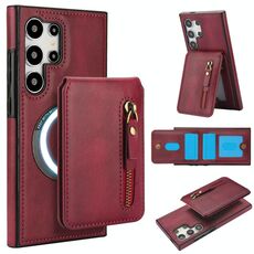 Per Samsung Galaxy S24 Ultra 5G Custodia per telefono con cerniera e supporto posteriore in pelle MagSafe (rosso)