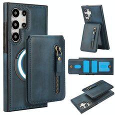 Per Samsung Galaxy S24 Ultra 5G Custodia per telefono con cerniera e supporto posteriore in pelle MagSafe (blu)