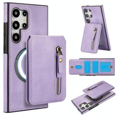 Per Samsung Galaxy S24 Ultra 5G Custodia per telefono con cerniera e retro in pelle MagSafe (viola)