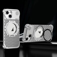 Per iPhone 15 R-JUST RJ-64 Custodia per telefono MagSafe con dissipazione del calore per aromaterapia e supporto (argento)