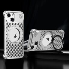 Per iPhone 14 R-JUST RJ-64 Custodia per telefono MagSafe con dissipazione del calore per aromaterapia e supporto (argento)