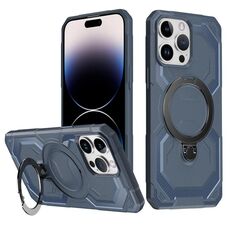 Per iPhone 14 Pro Max Custodia per telefono con supporto MagSafe satinato (blu)