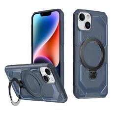 Per iPhone 15 Plus Custodia per telefono con supporto MagSafe satinato (blu)
