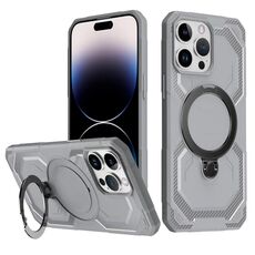 Per iPhone 15 Pro Max Custodia per telefono con supporto MagSafe satinato (grigio)