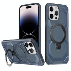 Per iPhone 15 Pro Max Custodia per telefono con supporto MagSafe satinato (blu)