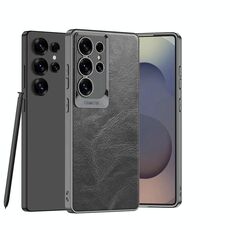 Per Samsung Galaxy S24 Ultra 5G Custodia per telefono antiurto classica in pelle cerata e olio, penna non inclusa (grigio)