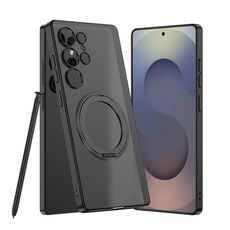 Per Samsung Galaxy S25 Ultra 5G Custodia per telefono con supporto rotante magnetico effetto pelle smerigliata, penna non inclusa (nero)