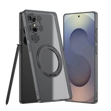 Per Samsung Galaxy S25 Ultra 5G Custodia per telefono con supporto rotante magnetico effetto pelle smerigliata, penna non inclusa (grigio)