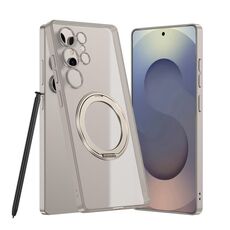 Per Samsung Galaxy S25 Ultra 5G Custodia per telefono con supporto rotante magnetico effetto pelle smerigliata, penna non inclusa (grigio titanio)