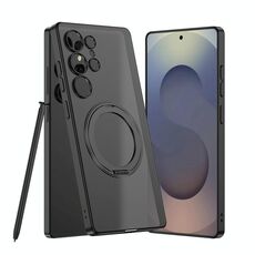 Per Samsung Galaxy S24 Ultra 5G Custodia per telefono con supporto rotante magnetico effetto pelle smerigliata, penna non inclusa (nero)