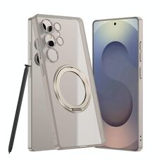 Per Samsung Galaxy S24 Ultra 5G Custodia per telefono con supporto rotante magnetico effetto pelle smerigliata, penna non inclusa (grigio titanio)
