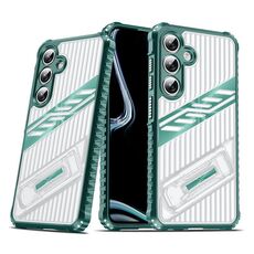 Per Samsung Galaxy S24 FE 5G Plating Holder PC Hybrid TPU Custodia per telefono (verde scuro)