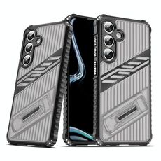Per Samsung Galaxy S24 FE 5G Plating Holder PC Hybrid TPU Custodia per telefono (grigio nero)