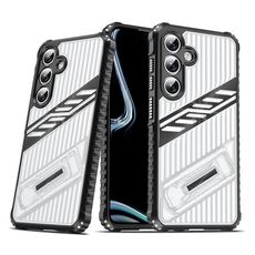 Per Samsung Galaxy S24 FE 5G Plating Holder PC Hybrid TPU Custodia per telefono (nero trasparente)