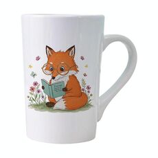 Tazza da acqua in ceramica bianca conica stampata con volpe di Reading, stampa su richiesta
