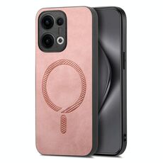 Per OPPO Reno12 Global Retro Magsafe Custodia per telefono con cover posteriore in PU magnetica (rosa)