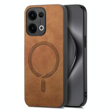 Per OPPO Reno12 Global Retro Magsafe Custodia per telefono con cover posteriore in PU magnetica (marrone)