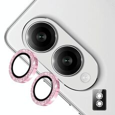 Per Samsung Galaxy S25 Edge 5G ENKAY Hat-Prince 9H Obiettivo della fotocamera posteriore Pellicola in vetro temperato in lega di alluminio glitterata (rosa)