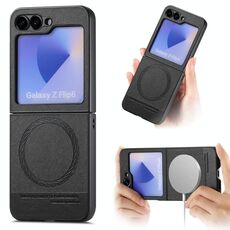 Per Samsung Galaxy Z Flip4 Twill Tessuto Pelle Pelle Custodia Posteriore Magnetica per Telefono (Nero)