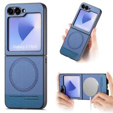 Per Samsung Galaxy Z Flip4 Twill Tessuto Pelle Pelle Custodia Posteriore Magnetica per Telefono (Blu)