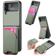 Per Samsung Galaxy Z Flip4 Twill Tessuto Pelle Pelle Carta Borsa Magnetica Posteriore Custodia per Telefono (Verde)