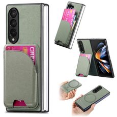 Per Samsung Galaxy Z Fold4 Twill Tessuto Pelle Pelle Carta Borsa Magnetica Posteriore Custodia per Telefono (Verde)