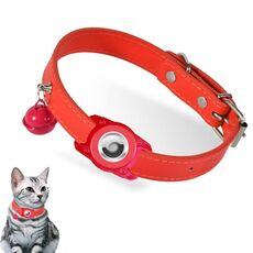 Per AirTag Tracker Custodia protettiva impermeabile Collare in pelle per animali domestici Collare anti smarrimento per gatti (rosso)