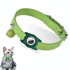 Per AirTag Tracker Custodia protettiva impermeabile Collare in pelle per animali domestici Collare anti smarrimento per gatti (verde)