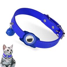Per AirTag Tracker Custodia protettiva impermeabile Collare in pelle per animali domestici Collare anti smarrimento per gatti (blu)