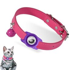 Per AirTag Tracker Custodia protettiva impermeabile Collare in pelle per animali domestici Collare anti smarrimento per gatti (viola)
