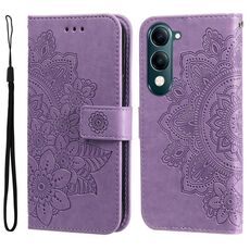 Per vivo Y29s 5G / Y04 4G Custodia in pelle con stampa a fiori a sette petali (viola chiaro)