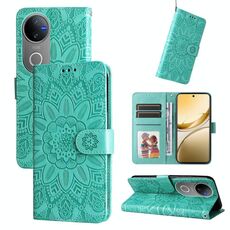 Per vivo V50 Custodia per telefono in pelle con motivo girasole in rilievo (verde)