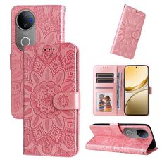 Per vivo V50 Custodia per telefono in pelle con motivo girasole in rilievo (oro rosa)