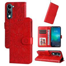 Per vivo Y29s 5G / Y04 4G Custodia per telefono in pelle con motivo girasole in rilievo (rosso)