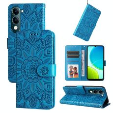Per vivo Y29s 5G / Y04 4G Custodia per telefono in pelle con motivo girasole in rilievo (blu)