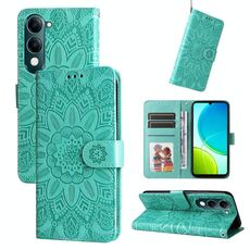 Per vivo Y29s 5G / Y04 4G Custodia per telefono in pelle con motivo girasole in rilievo (verde)