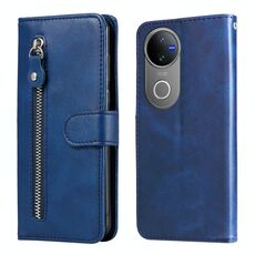 Per vivo V50 Custodia per telefono in pelle con cerniera e texture di vitello alla moda (blu)