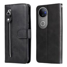 Per vivo V50 Custodia per telefono in pelle con cerniera e texture di vitello alla moda (nero)
