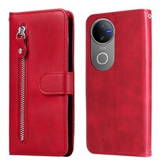 Per vivo V50 Custodia per telefono in pelle con cerniera e texture di vitello alla moda (rosso)