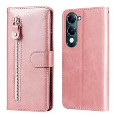 Per vivo Y29s 5G / Y04 4G Custodia per telefono in pelle con cerniera e texture di vitello alla moda (oro rosa)
