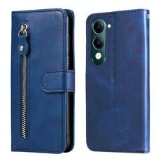 Per vivo Y29s 5G / Y04 4G Custodia per telefono in pelle con cerniera e texture di vitello alla moda (blu)