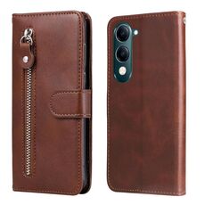 Per vivo Y29s 5G / Y04 4G Custodia per telefono in pelle con cerniera e texture di vitello alla moda (marrone)