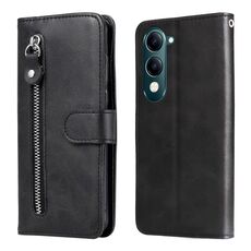 Per vivo Y29s 5G / Y04 4G Custodia per telefono in pelle con cerniera e texture di vitello alla moda (nero)
